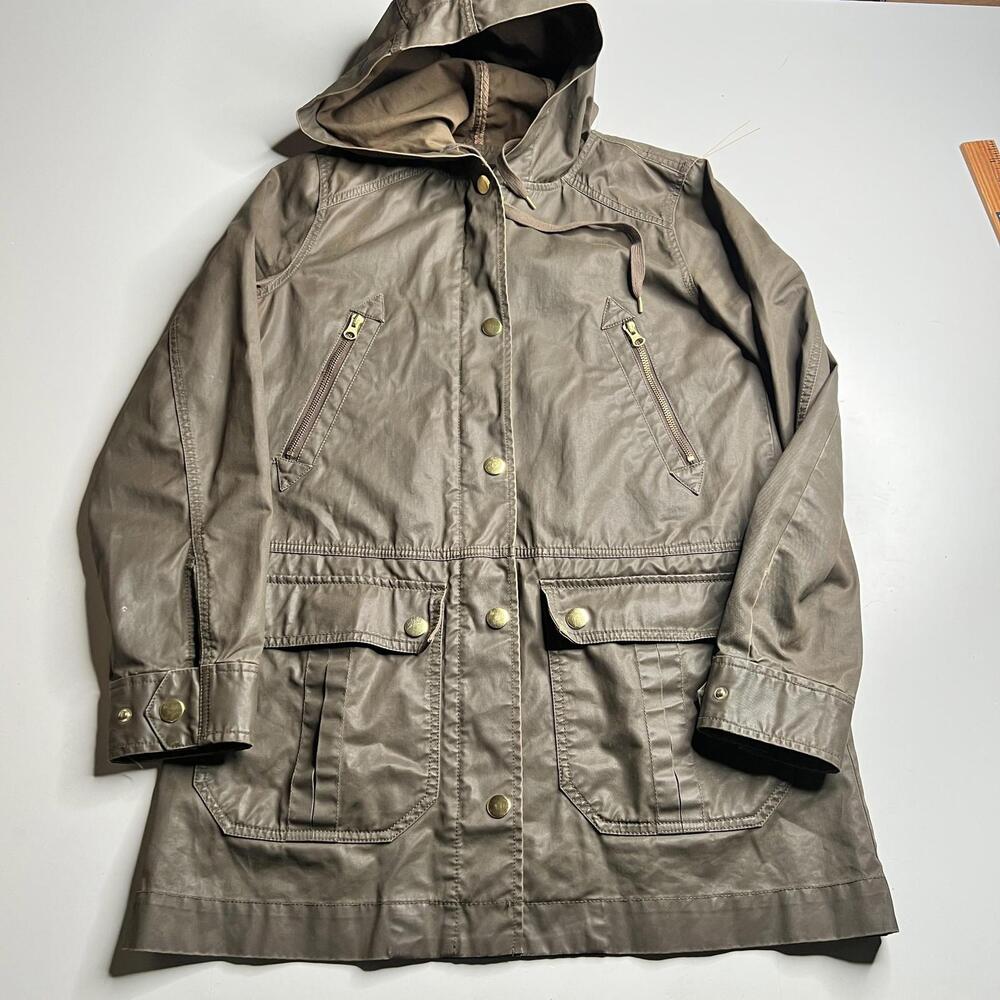 J.Crew Jacket Mens Small Brown Hooded Parka Full Zip Lined Pockets‎ Casual